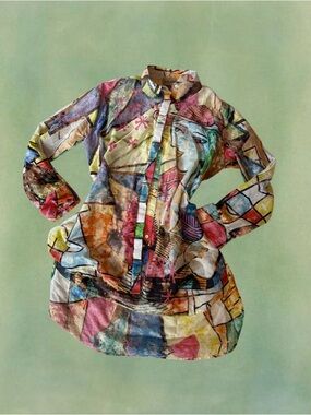 Vintage Pink, Brown, Green, Blue Abstract Print Shirt